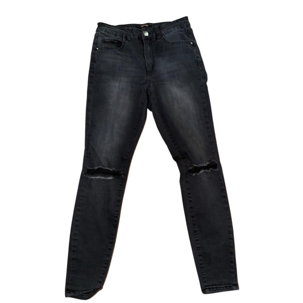Refuge Jeans Womens Sz 4 Black Washed Skinny Slim Fit Distressed Knee Y2K M wash